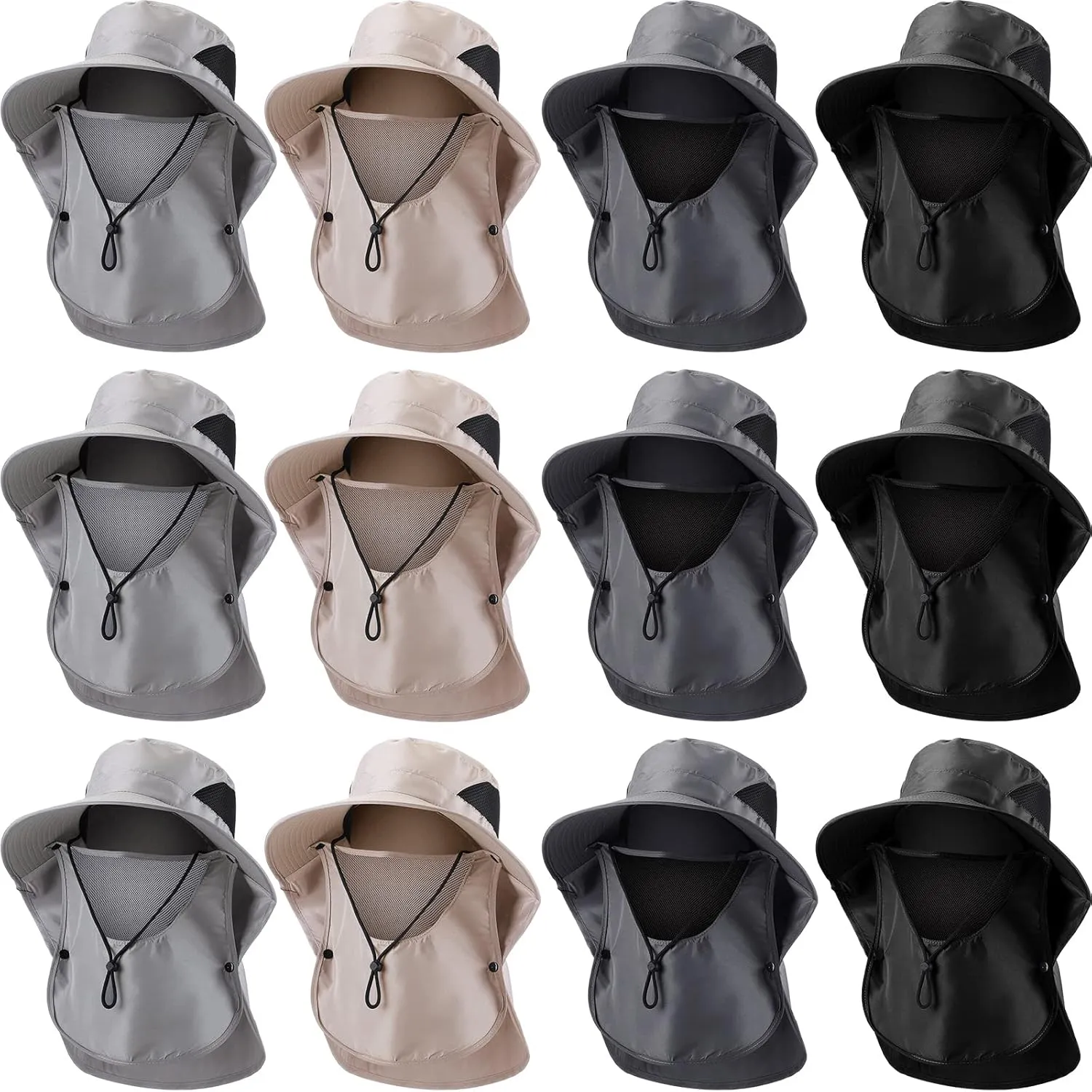 12 Pcs Fishing Sun Hat for Men Women Wide Brim UV Sun Protection Cap Summer Outdoor Hiking Hat with Neck and Face Flap for Adults, 4 Colors