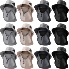 12 Pcs Fishing Sun Hat for Men Women Wide Brim UV Sun Protection Cap Summer Outdoor Hiking Hat with Neck and Face Flap for Adults, 4 Colors