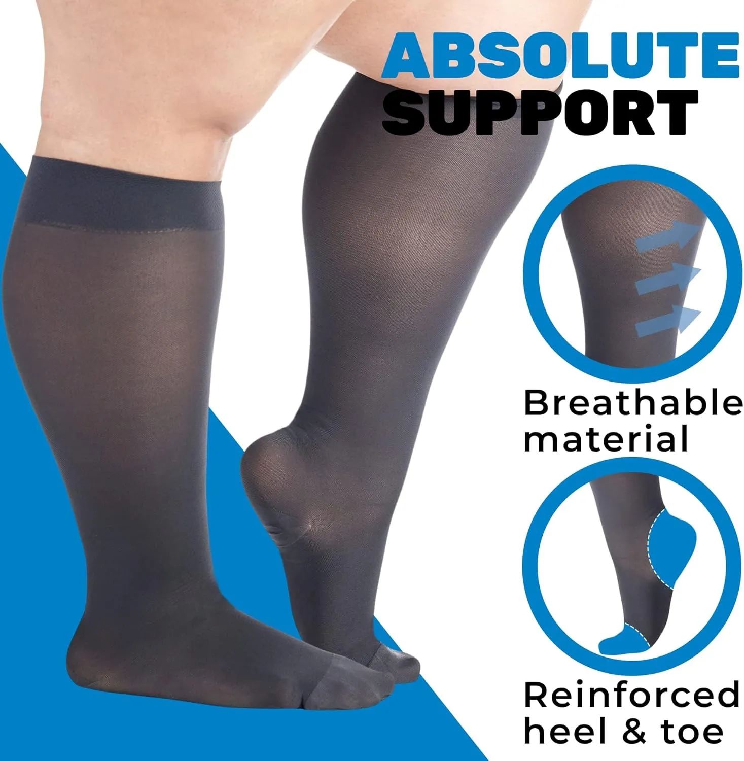 (3 Pairs - Closed Toe) Made in USA - Sheer Compression Socks for Women Circulation 20-30mmHg - A205