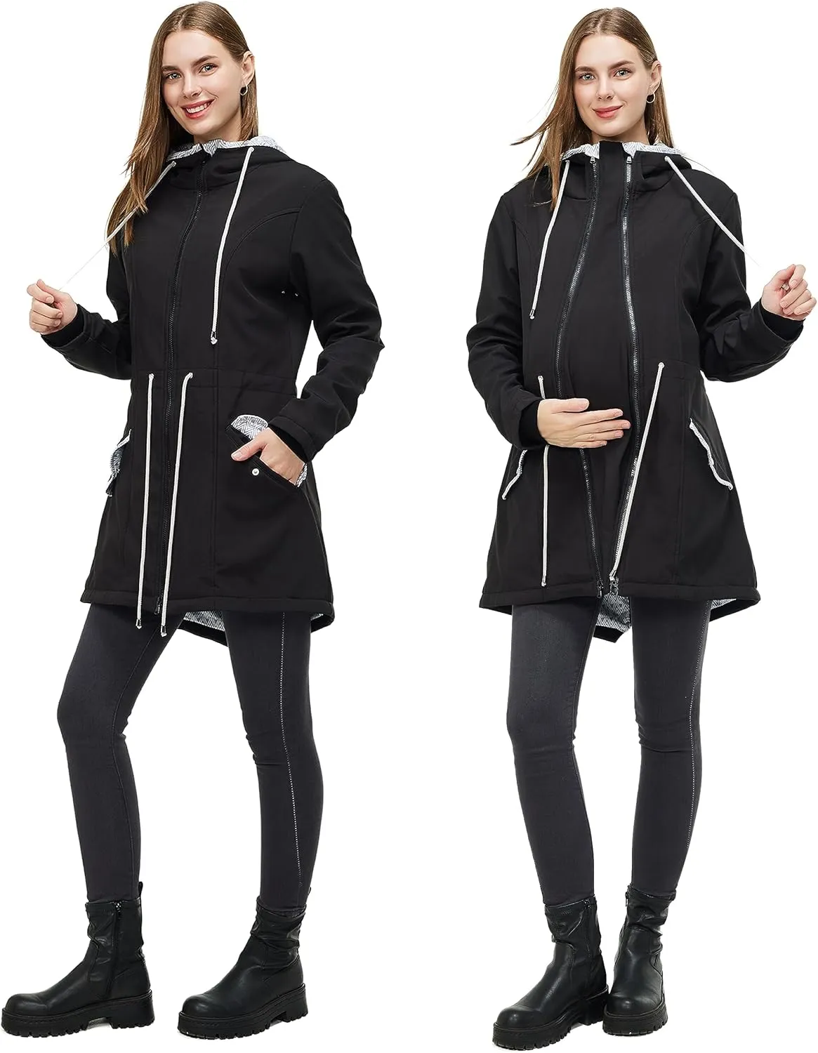 4-in-1 Rain Jacket Waterproof Maternity Carrying Parka for Back or Chest Wear, All-Weather, Softshell Jacket
