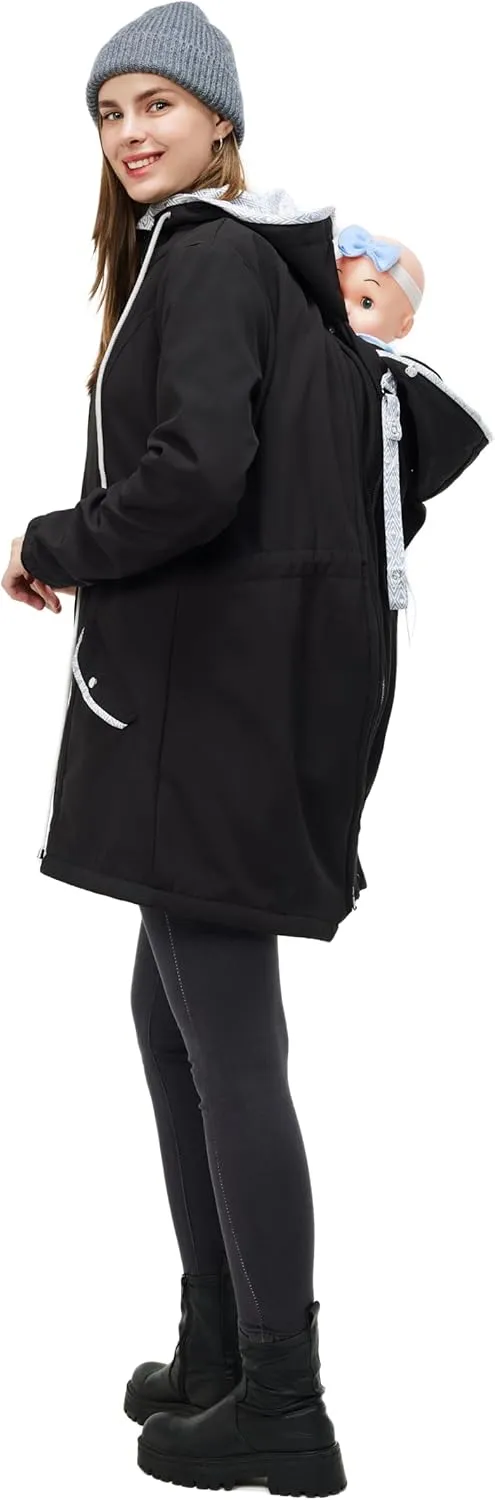 4-in-1 Rain Jacket Waterproof Maternity Carrying Parka for Back or Chest Wear, All-Weather, Softshell Jacket