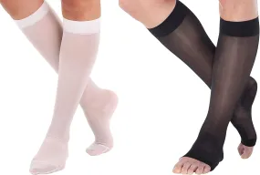 ABSOLUTE SUPPORT (6 Pairs) Made in USA - Size X-Large - Sheer Compression Socks for Women 15-20mmHg - Lightweight Long Compression Knee Hi Support Stockings for Ladies - White & Black