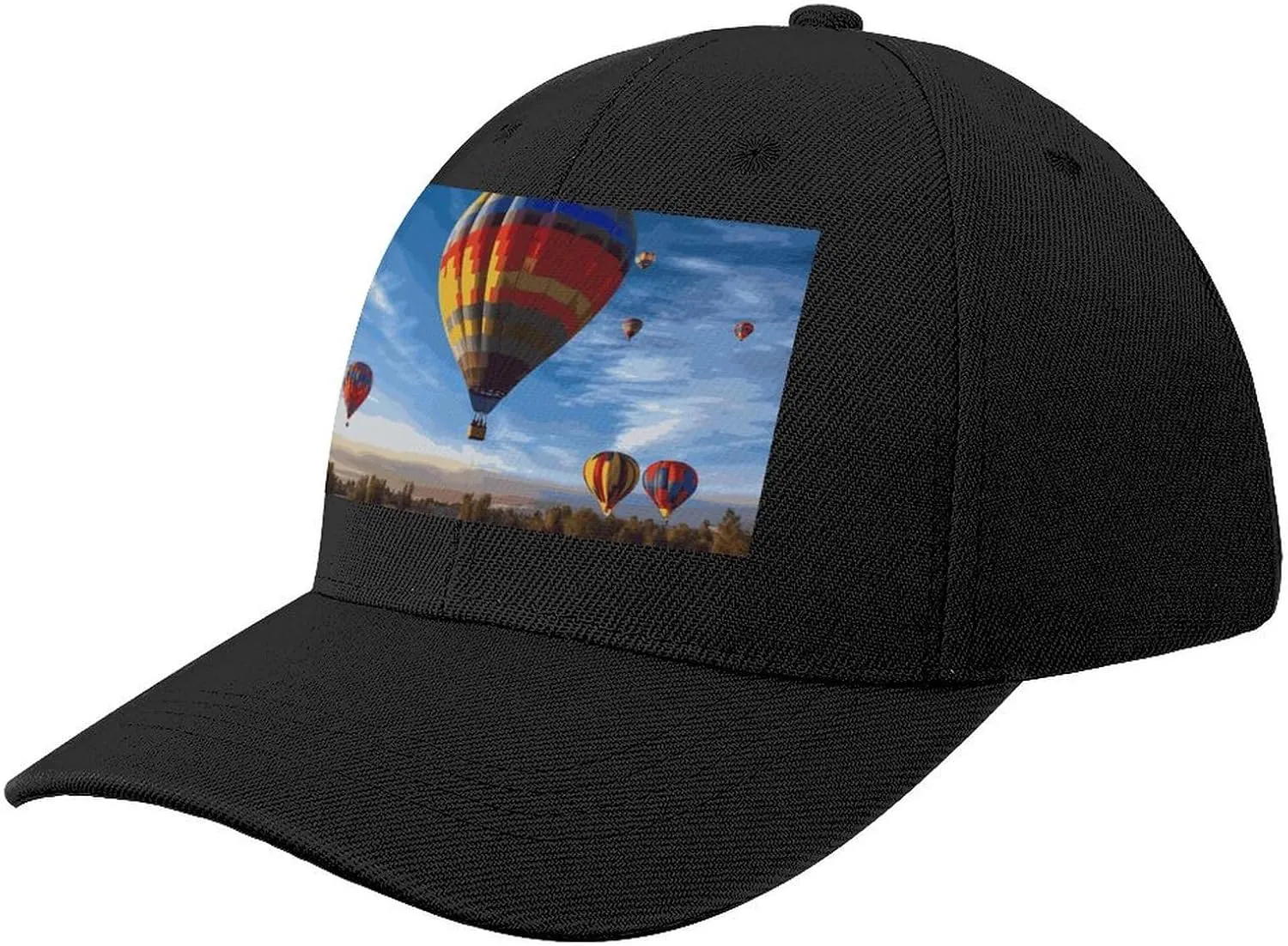 Baseball Cap for Men Women Hot Air Balloon Baseball Hat Adjustable Dad Hat Sun Hat for Outdoor Activities Black