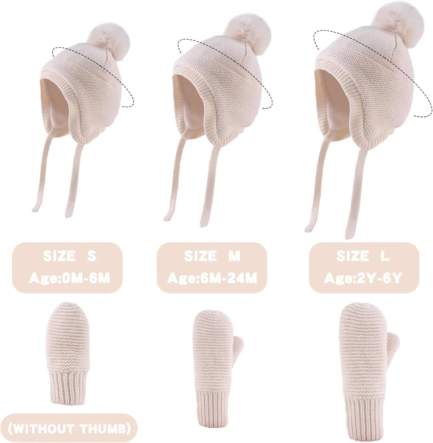 Basic Winter Baby Beanie Gloves Boys Girls Knitted Hat Pompom Kids Earflap Hats Warm Infant Toddler Beanie Mittens Set