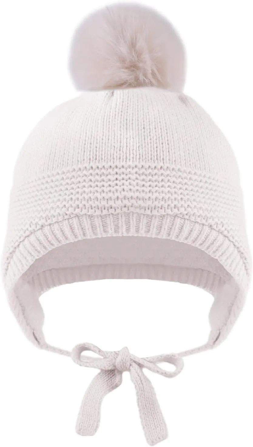 Basic Winter Baby Beanie Gloves Boys Girls Knitted Hat Pompom Kids Earflap Hats Warm Infant Toddler Beanie Mittens Set