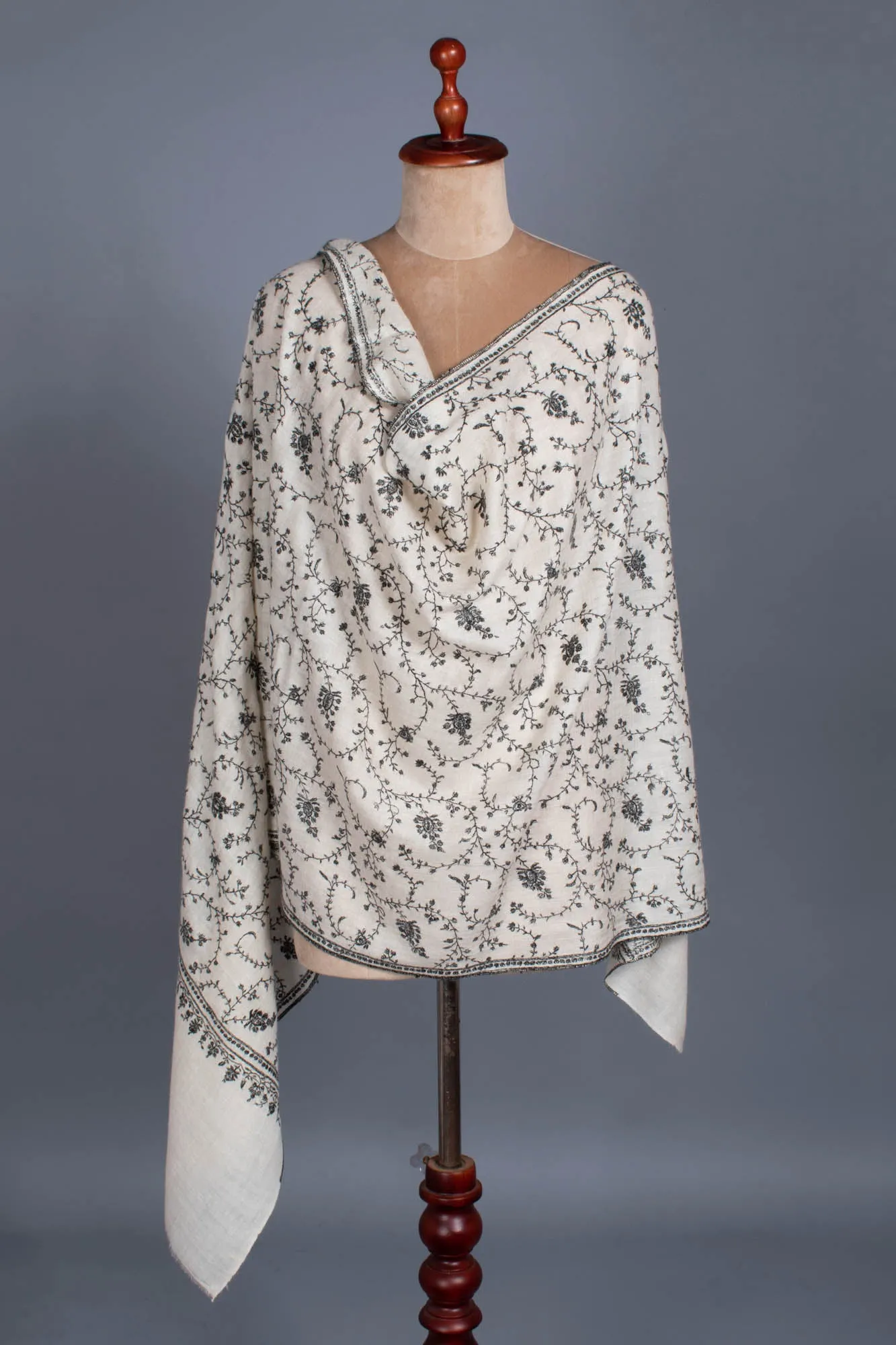 Black White Cashmere Embroidered Wrap - JIBLA