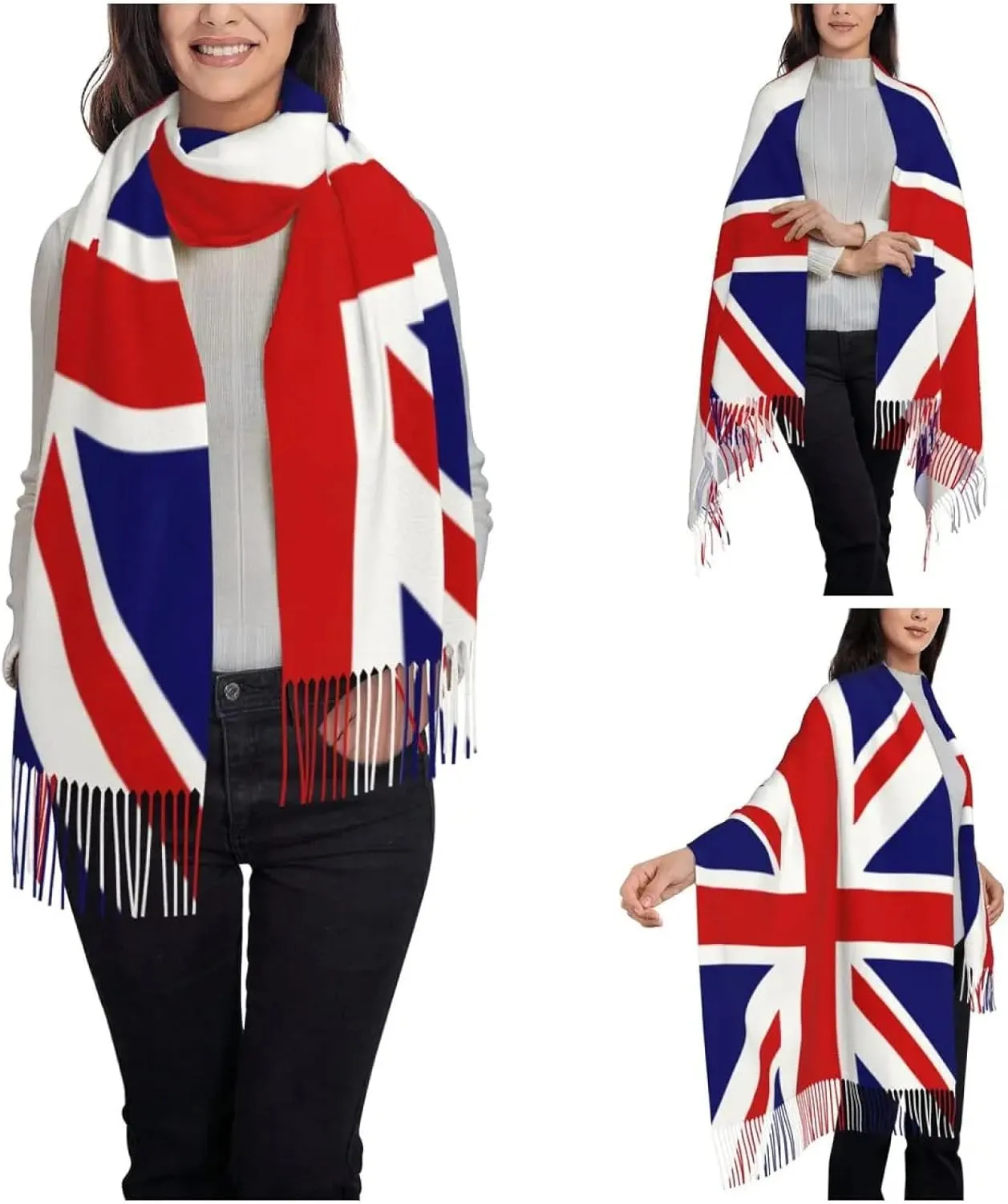 Blanket Scarf For Women - Womens Scarf with Tassel British Flag Union Jack Long Winter Fall Shawl and
