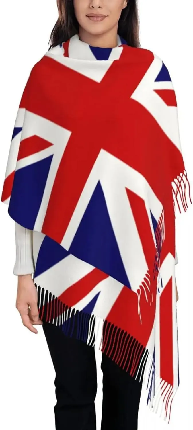 Blanket Scarf For Women - Womens Scarf with Tassel British Flag Union Jack Long Winter Fall Shawl and