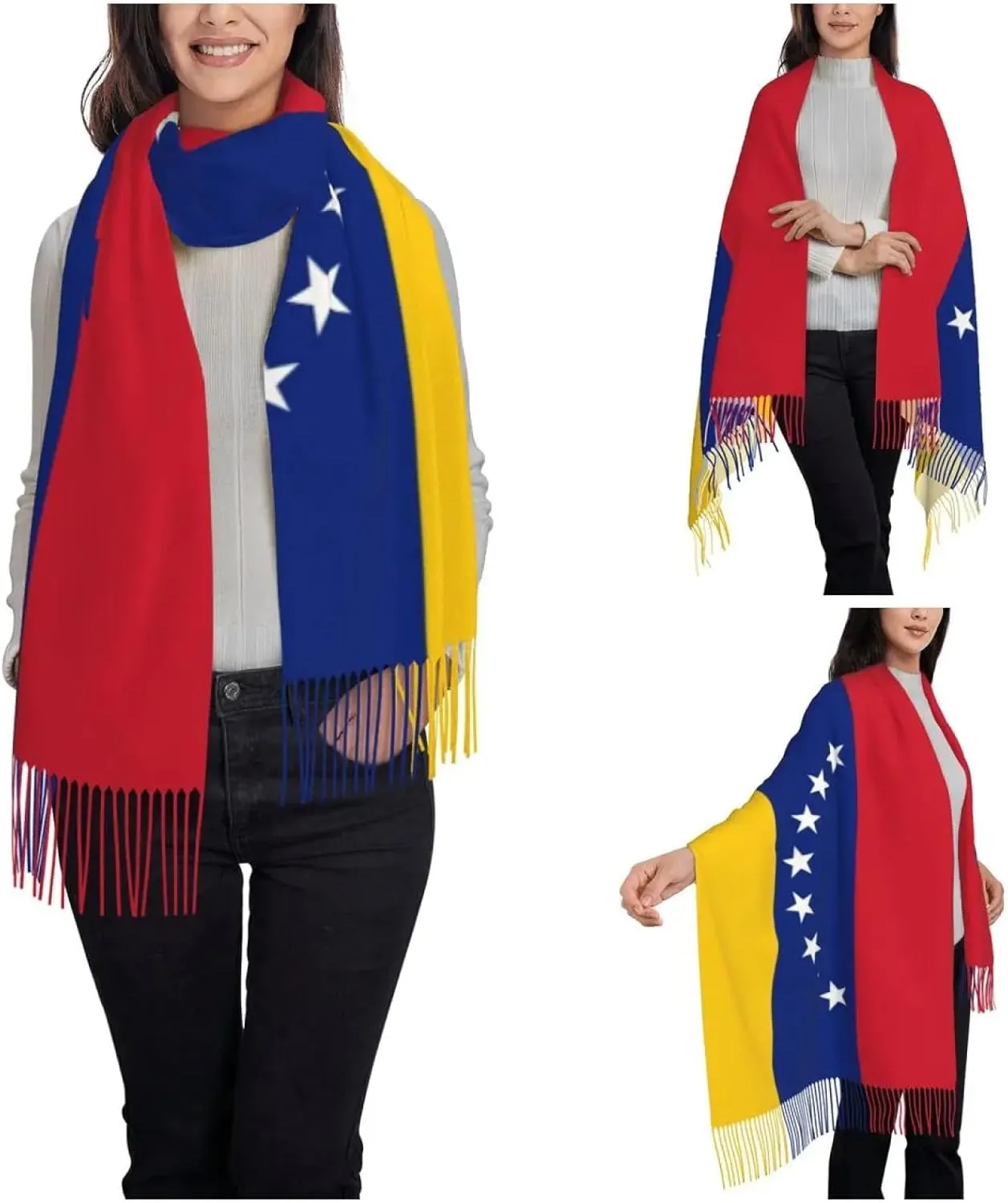 Blanket Scarf For Women - Womens Tassel Scarf Large Winter Warm Shawl and Wrap Venezuela Flag Daily We
