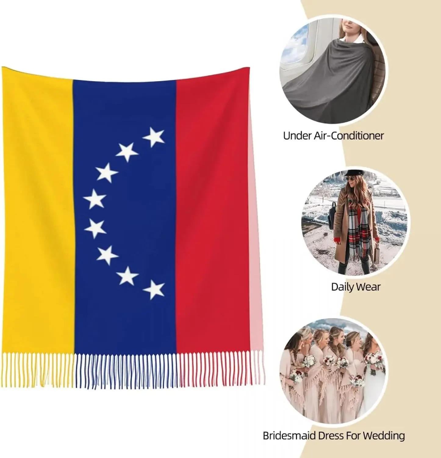 Blanket Scarf For Women - Womens Tassel Scarf Large Winter Warm Shawl and Wrap Venezuela Flag Daily We