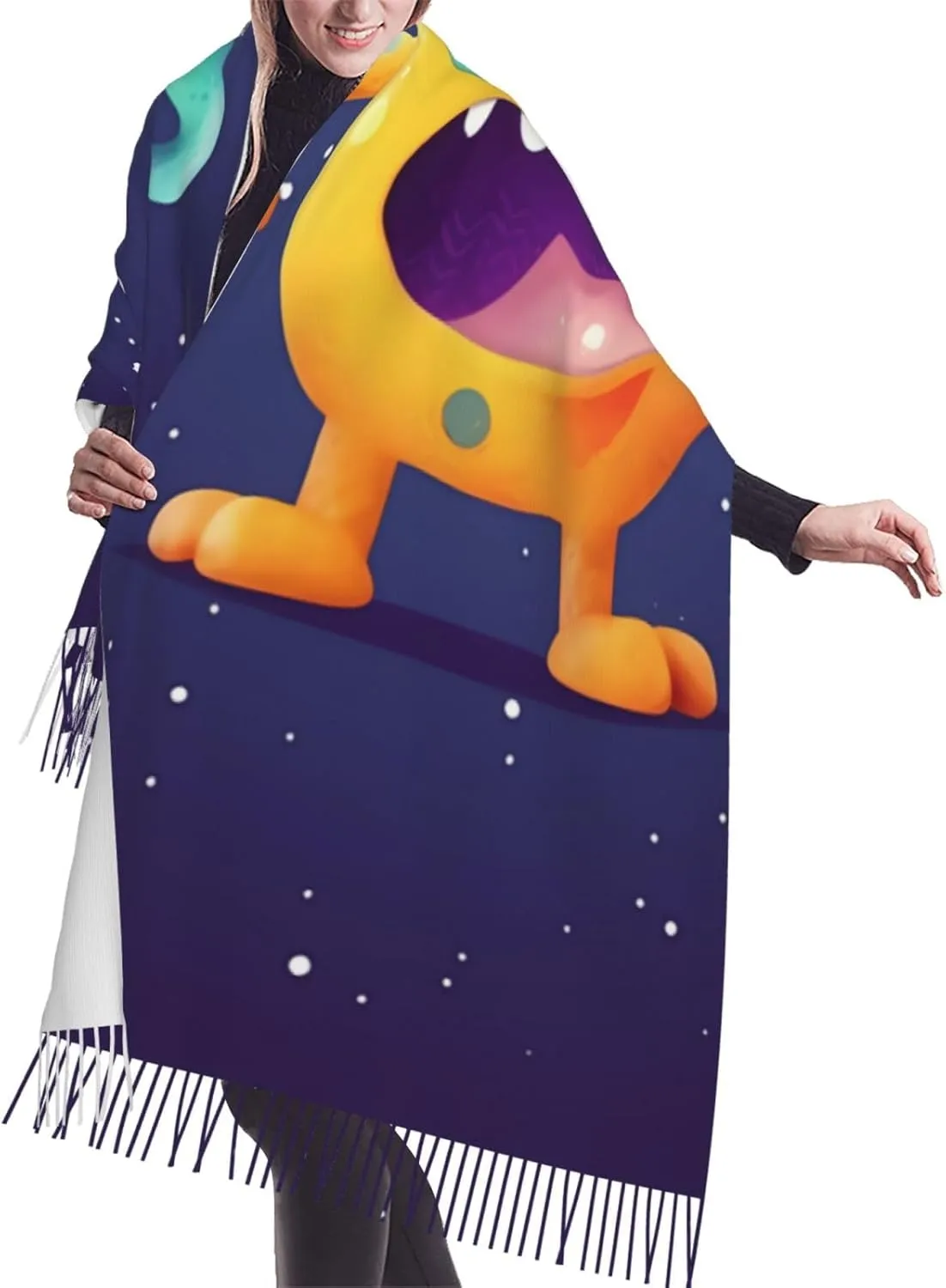 Cartoon Colorful Monster Women's Scarf Warm Soft Shawl Wrap Scarf Fall Winter Fashion Tassel Scarf Oversized Scarves Blanket for Men Women