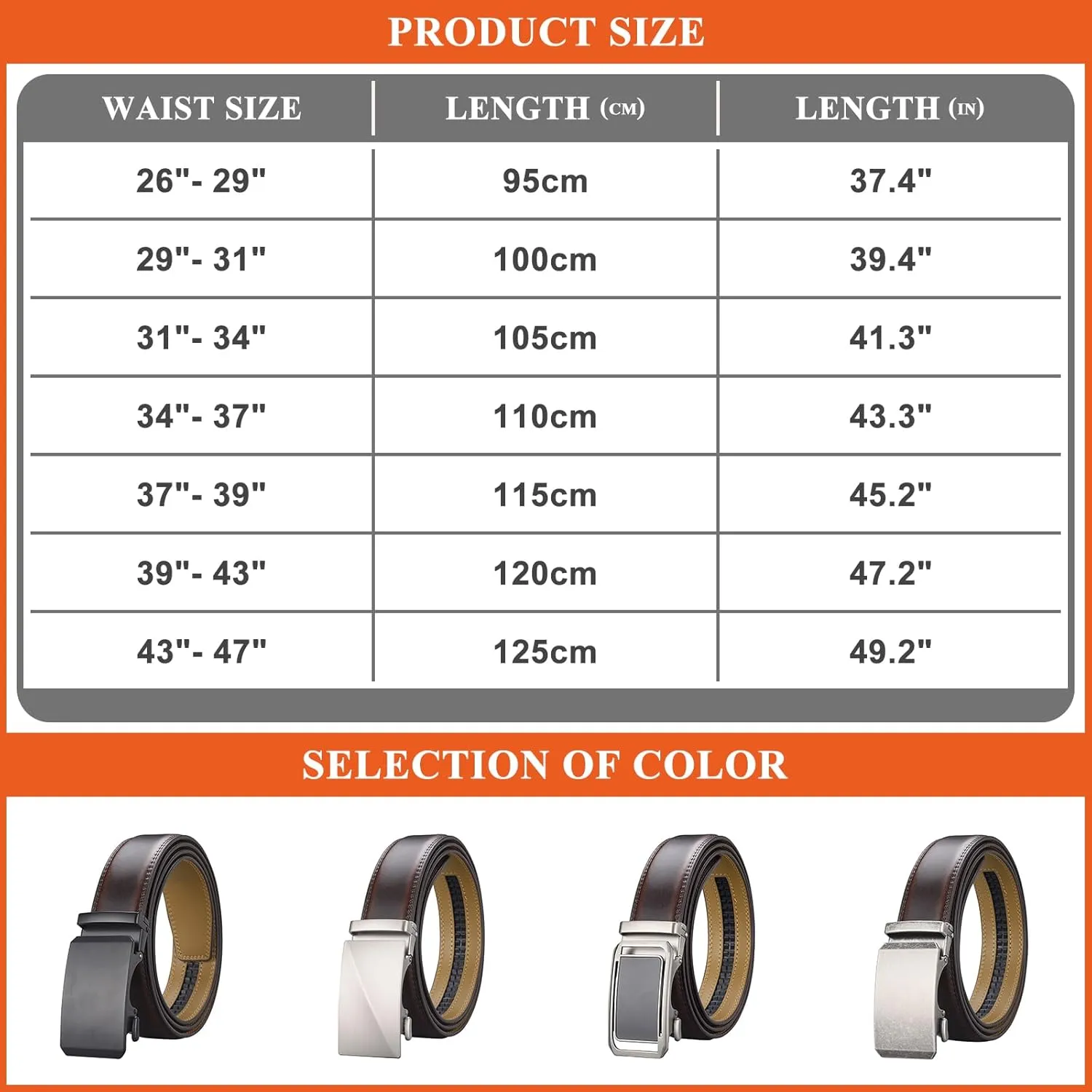 Casual Men's Genuine Leather Belts Automatic Buckle Ratchet Belt Adjustable Waist Strap for Jeans Pants