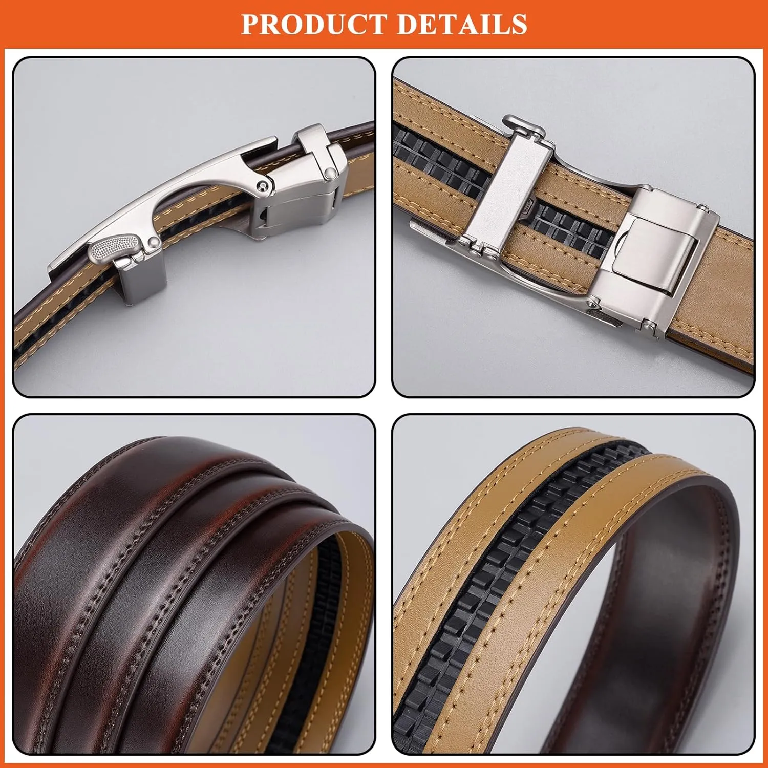 Casual Men's Genuine Leather Belts Automatic Buckle Ratchet Belt Adjustable Waist Strap for Jeans Pants