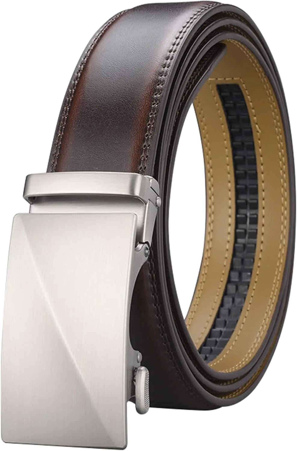 Casual Men's Genuine Leather Belts Automatic Buckle Ratchet Belt Adjustable Waist Strap for Jeans Pants