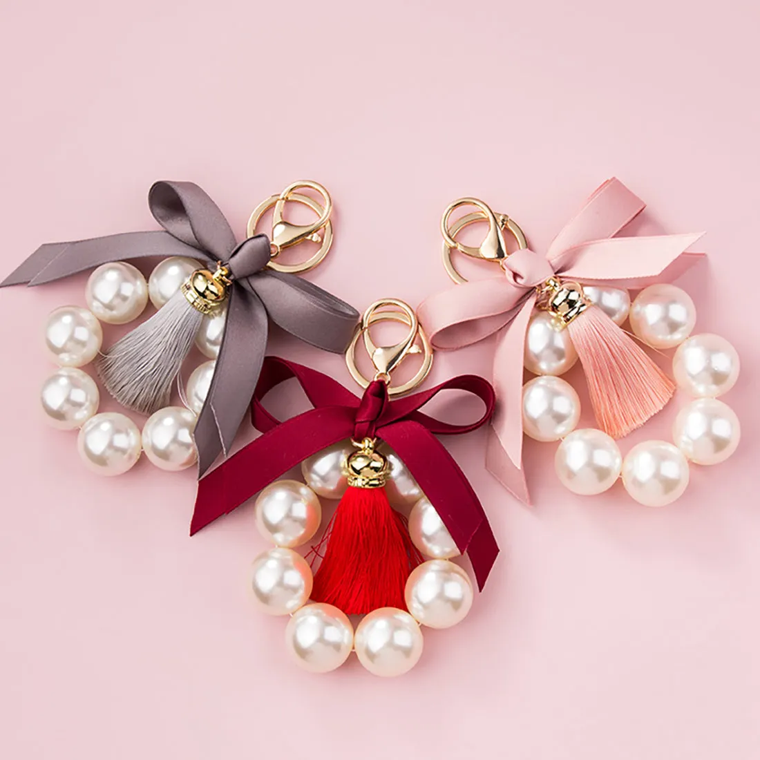 Chic Pearl Tassel Ribbon Keychain