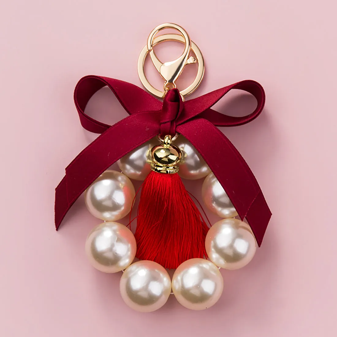 Chic Pearl Tassel Ribbon Keychain