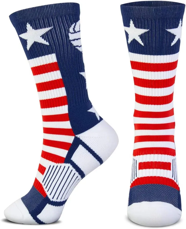 Crew Woven Mid-Calf Volleyball Socks | USA Red & White Blue
