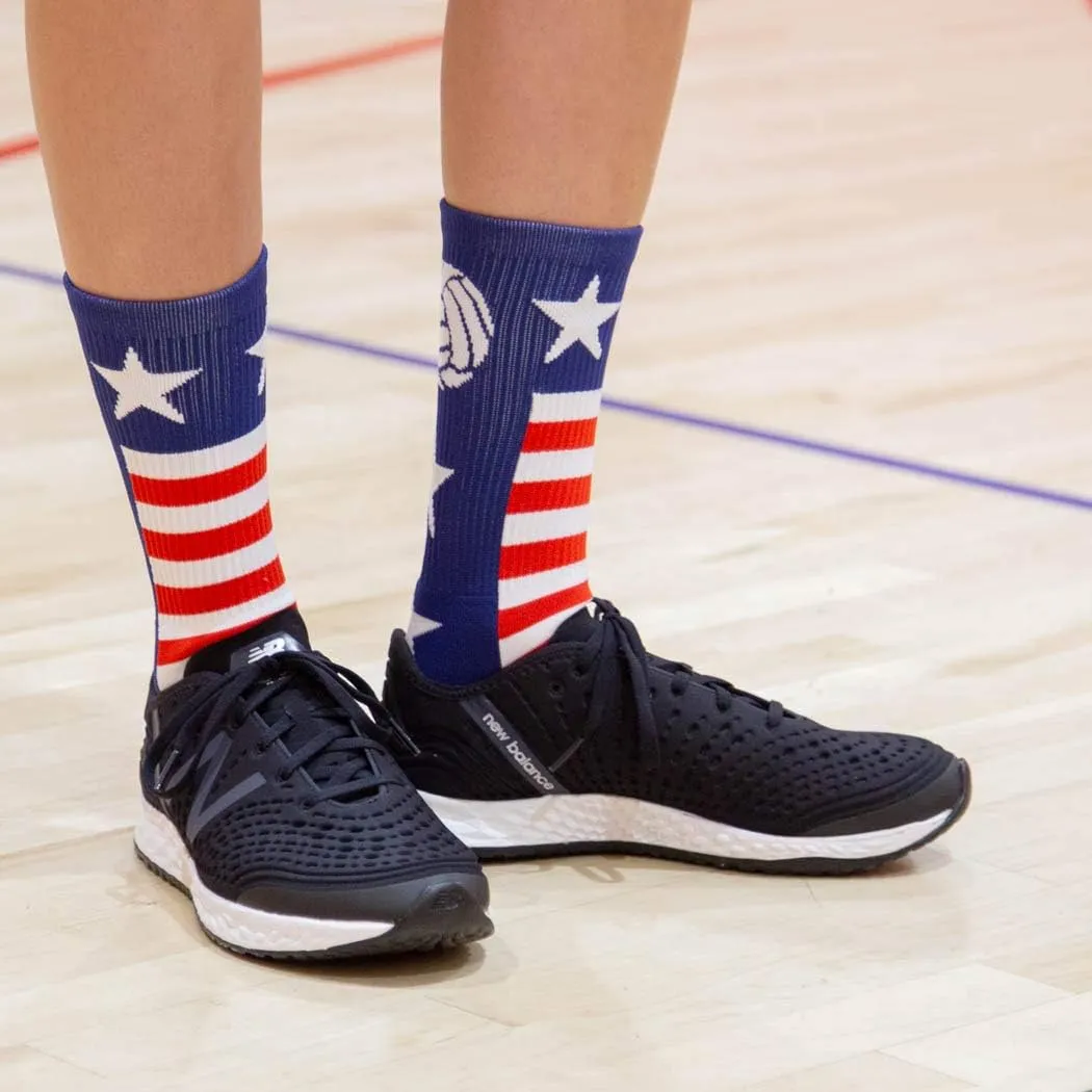 Crew Woven Mid-Calf Volleyball Socks | USA Red & White Blue