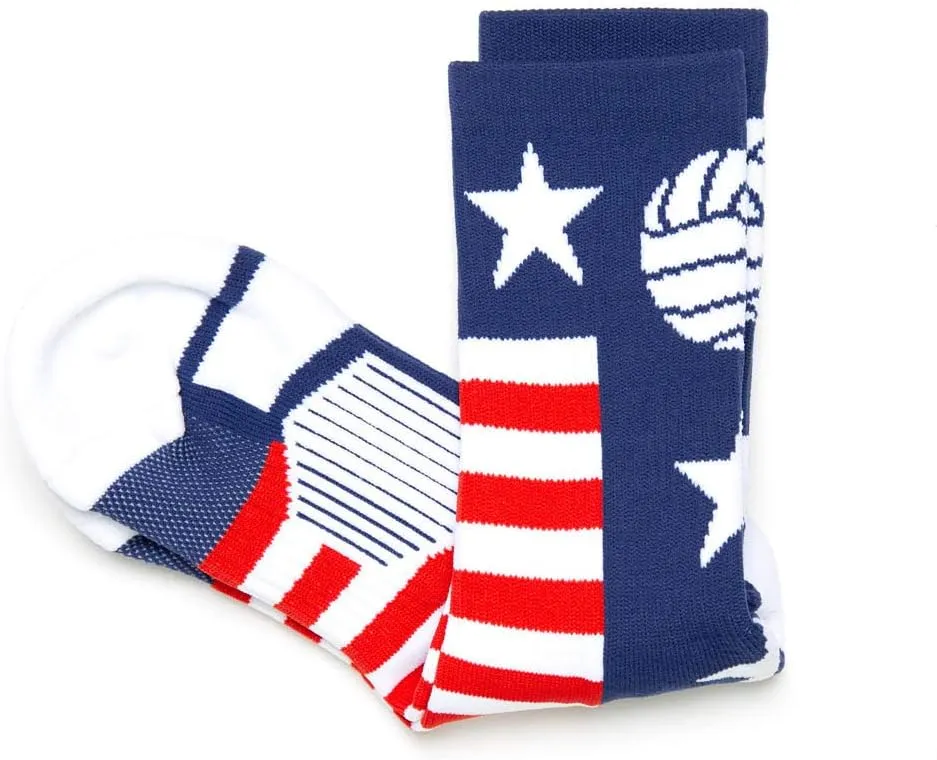 Crew Woven Mid-Calf Volleyball Socks | USA Red & White Blue