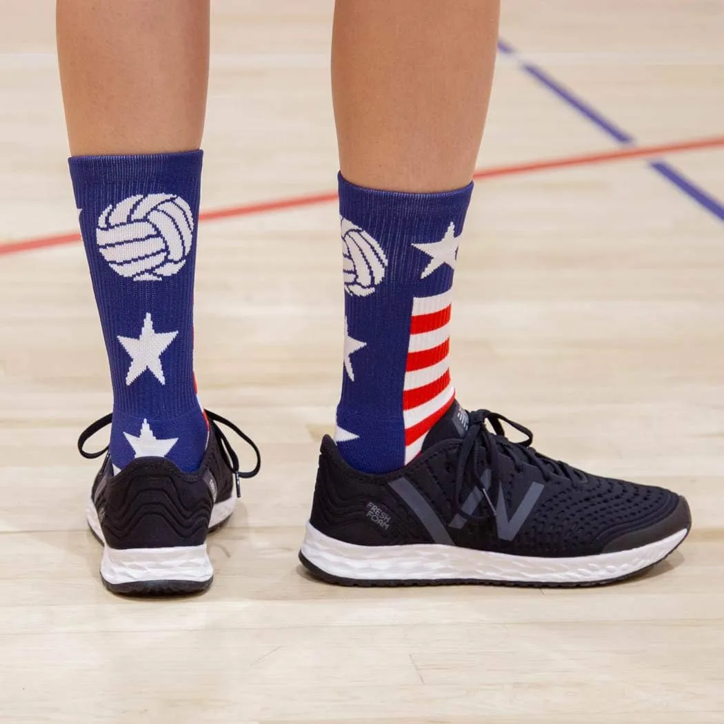 Crew Woven Mid-Calf Volleyball Socks | USA Red & White Blue