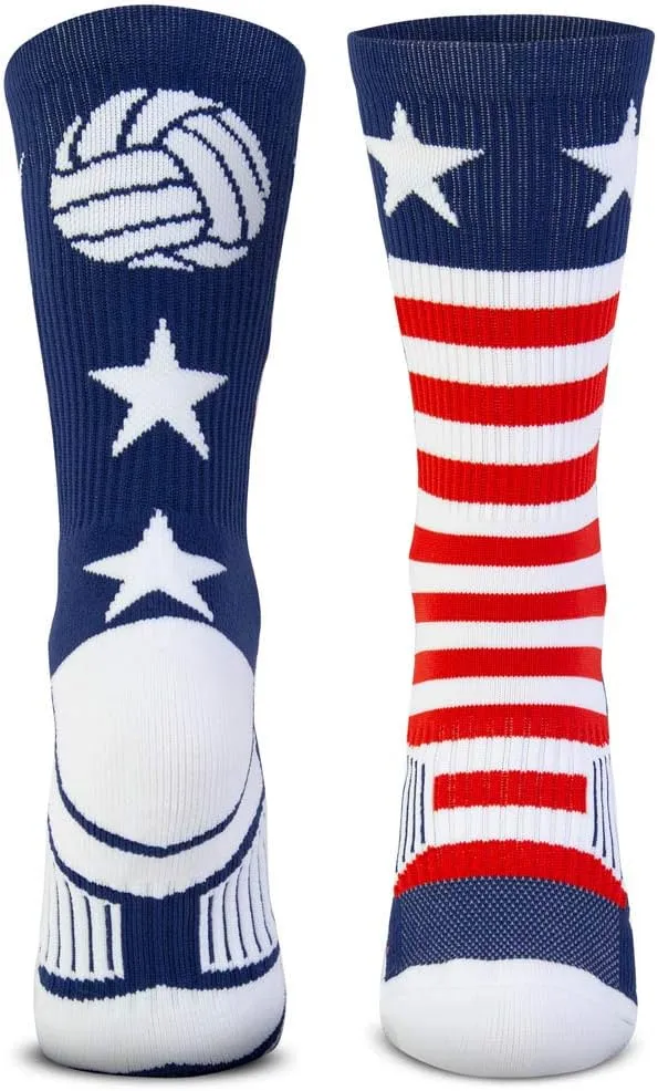Crew Woven Mid-Calf Volleyball Socks | USA Red & White Blue