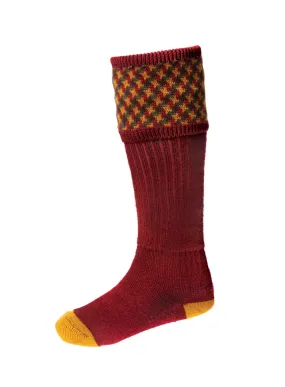 Cromarty long comfort shooting, hunting and Country socks by House of Cheviot Brick Red - New