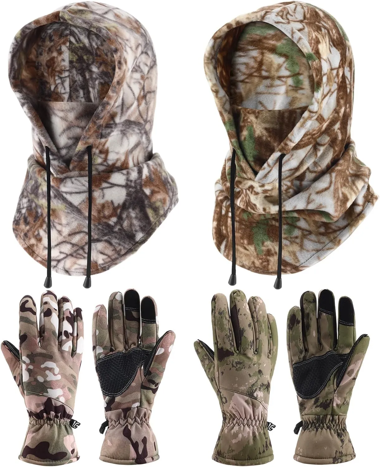 Eurzom Hunting Gear 2 Pcs Camo Balaclava Face Mask Men with 2 Pair Men Camouflage Hunting Gloves for Cold Weather Ski Winter