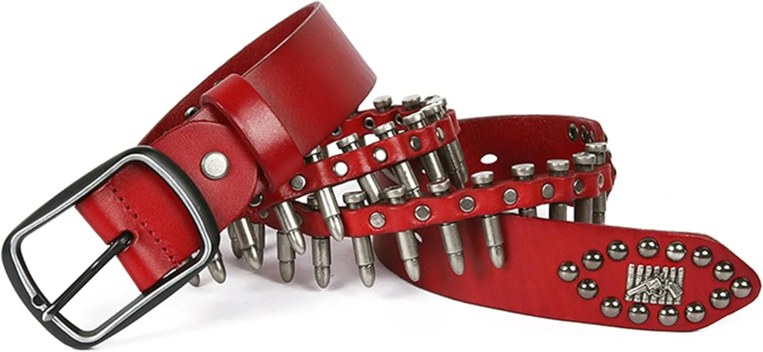 Fashion Men's Genuine Leather Belts Gothic Punk Rock Women's Rivet Bullet Belt Western Cowgirl Cowboy Waist Strap