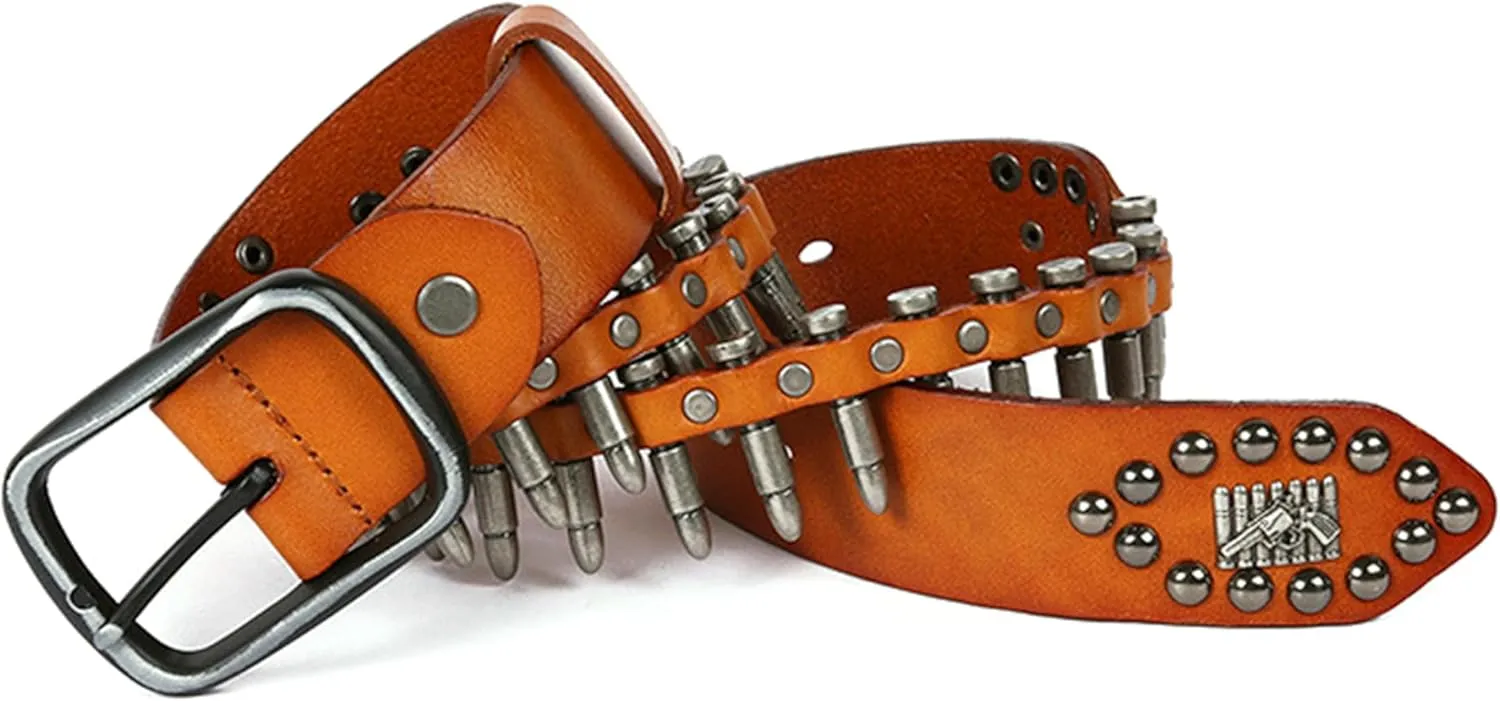 Fashion Men's Genuine Leather Belts Gothic Punk Rock Women's Rivet Bullet Belt Western Cowgirl Cowboy Waist Strap