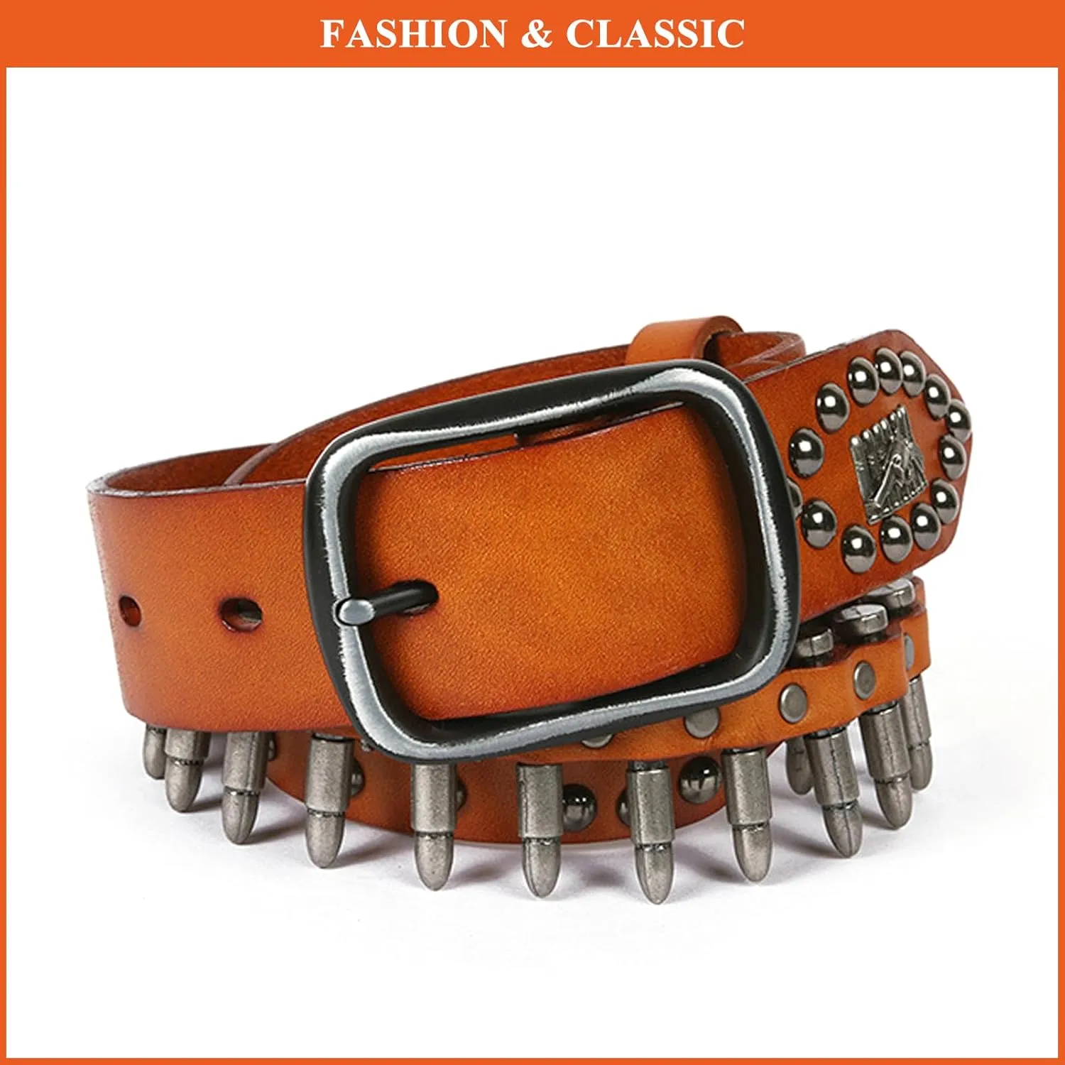 Fashion Men's Genuine Leather Belts Gothic Punk Rock Women's Rivet Bullet Belt Western Cowgirl Cowboy Waist Strap
