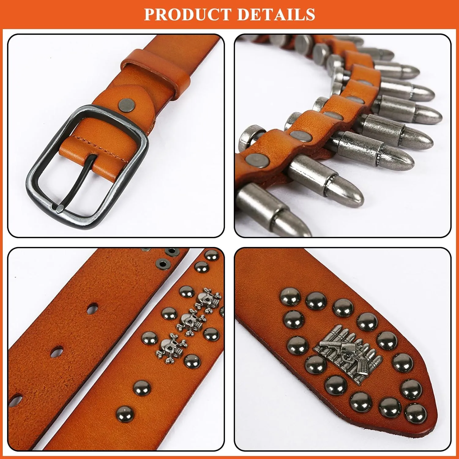 Fashion Men's Genuine Leather Belts Gothic Punk Rock Women's Rivet Bullet Belt Western Cowgirl Cowboy Waist Strap