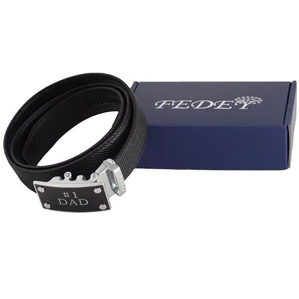 FEDEY Mens Classic Ratchet Leather Belt w No1 DAD Statement Buckle