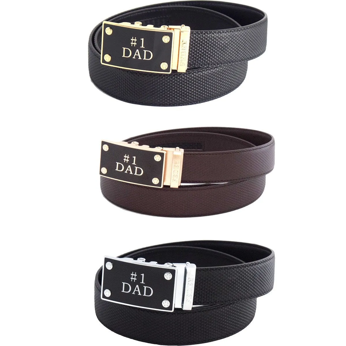 FEDEY Mens Classic Ratchet Leather Belt w No1 DAD Statement Buckle