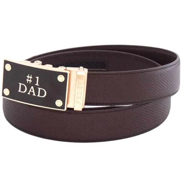FEDEY Mens Classic Ratchet Leather Belt w No1 DAD Statement Buckle