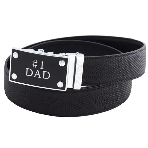 FEDEY Mens Classic Ratchet Leather Belt w No1 DAD Statement Buckle