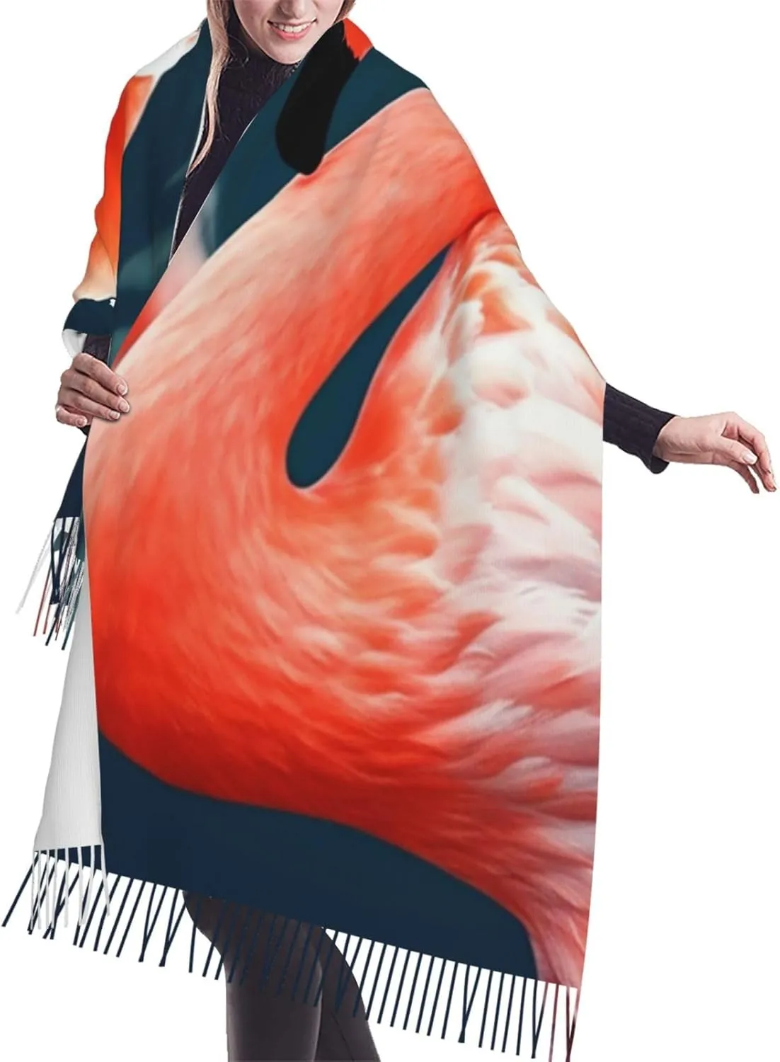 Flamingo Bird Women's Scarf Warm Soft Shawl Wrap Scarf Fall Winter Fashion Tassel Scarf Oversized Scarves Blanket for Men Women