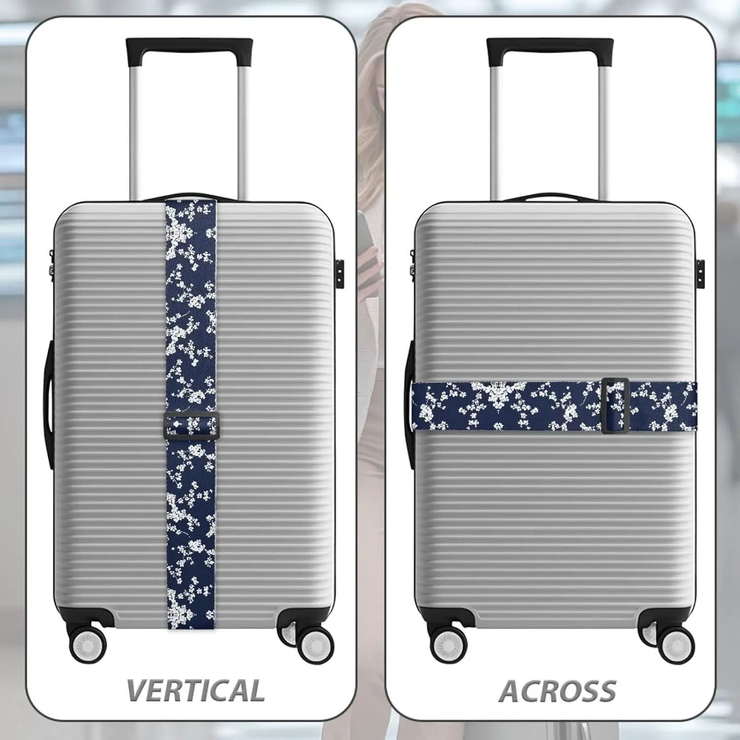 Flowers Luggage Straps for Suitcases, 2 Piece Luggage Strap with Thickened Luggages Belt with Quick Release Buckle Travel Suitcase Straps Adjustable Travel Bag Strap
