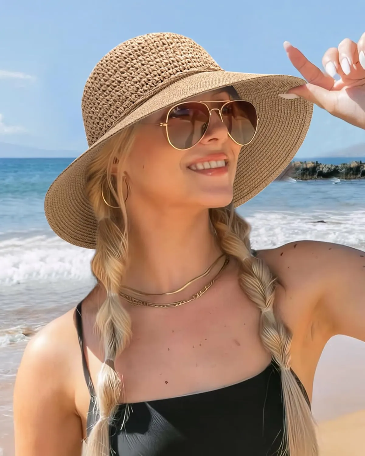 FURTALK Beach Hats for Women Summer Straw Sun Hat Wide Brim Crochet Hats