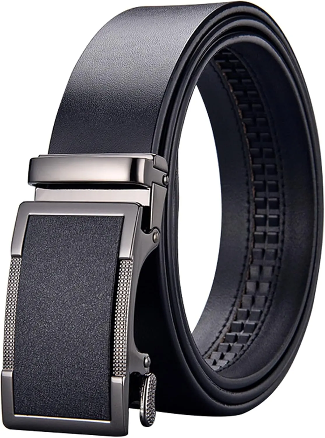 Genuine Leather Belts for Men, Automatic Buckle Ratchet Waist Strap Classic Belt for Jeans Pants Suits