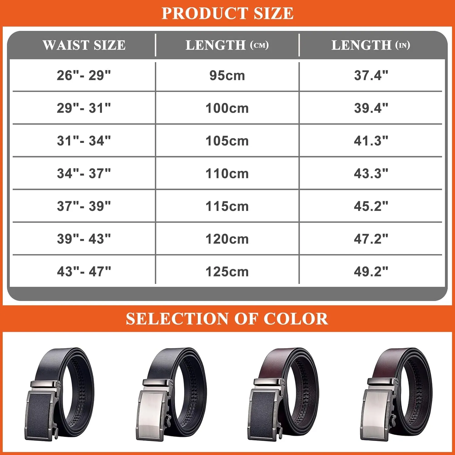 Genuine Leather Belts for Men, Automatic Buckle Ratchet Waist Strap Classic Belt for Jeans Pants Suits