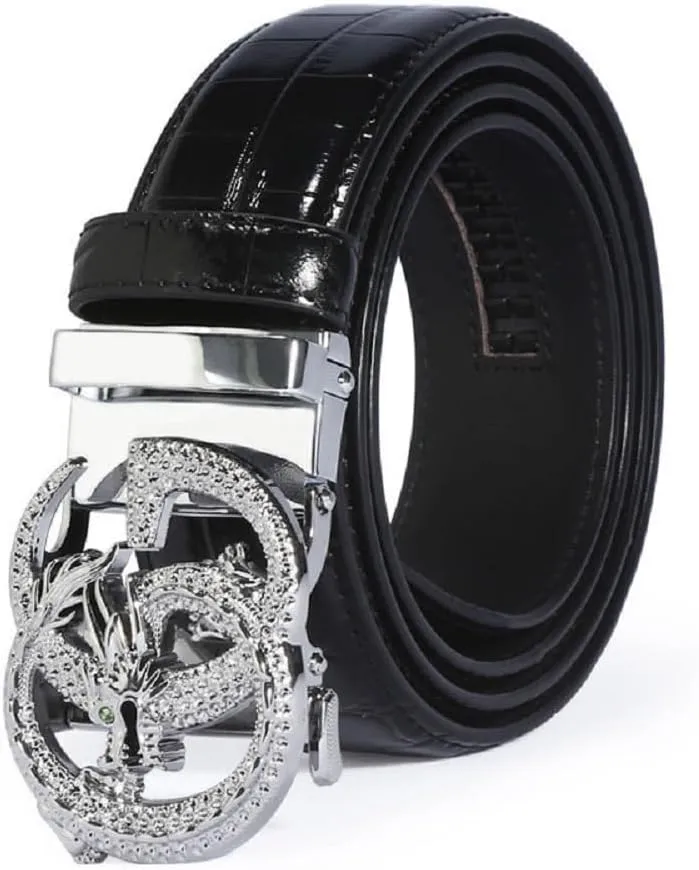 Genuine Leather Ratchet Belts for Men, Adjustable Designer Belt for Men,Trim to Fit,Snake Buckle