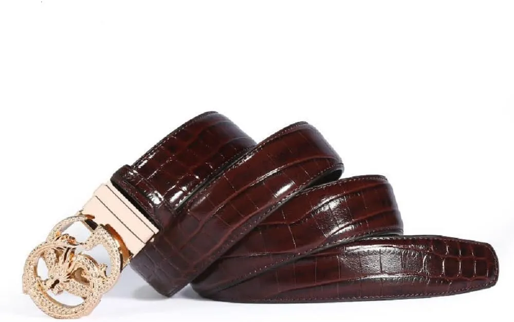 Genuine Leather Ratchet Belts for Men, Adjustable Designer Belt for Men,Trim to Fit,Snake Buckle