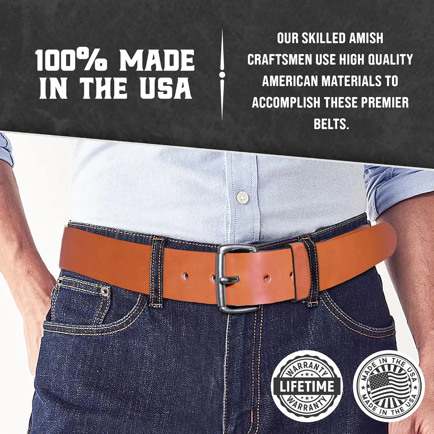 Genuine Veg Oil Tan Full Grain Leather-Mens Belts Leather Handmade By Amish-Heavy Duty Mens Belt 1.5 Wide 9/14 Oz-Made In USA