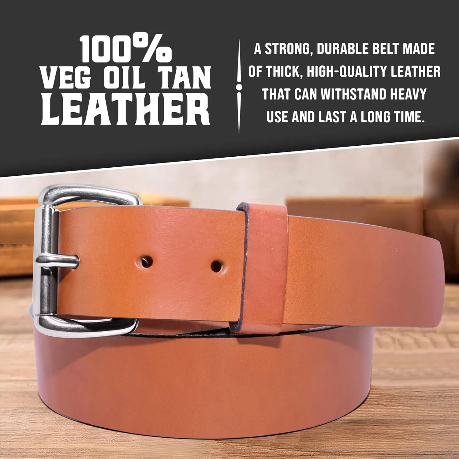 Genuine Veg Oil Tan Full Grain Leather-Mens Belts Leather Handmade By Amish-Heavy Duty Mens Belt 1.5 Wide 9/14 Oz-Made In USA
