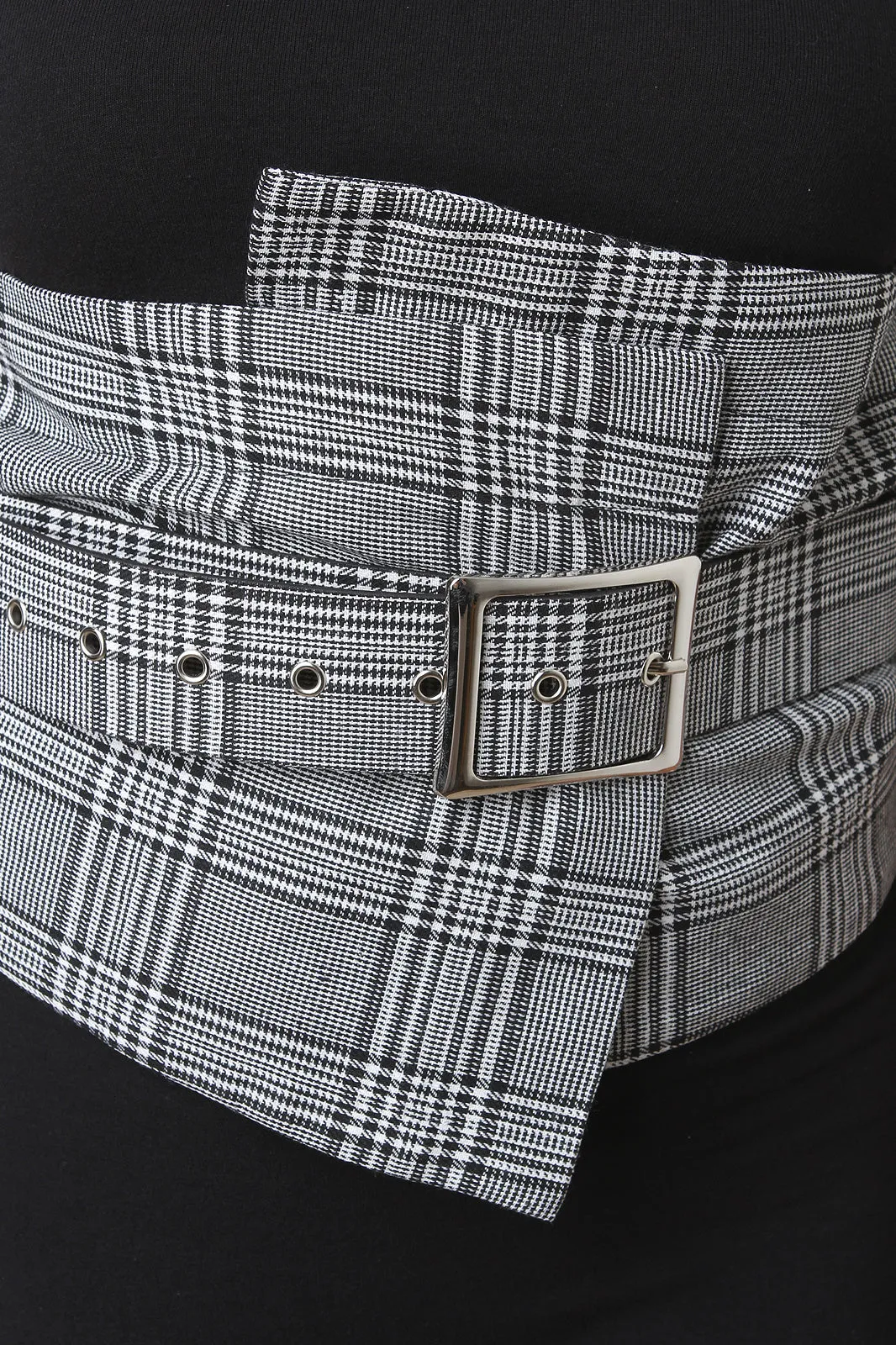 Glen Plaid Crepe Square Buckle Belt