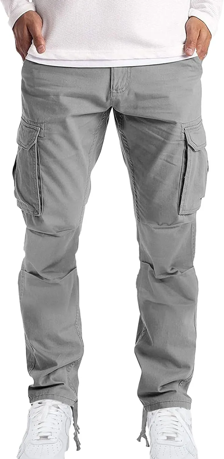 GOKKILRW Mens Outdoor Ripstop Cargo Pants Multi-Pocket Work Utility Pants Straight Leg Open Bottom Combat Hiking Work Trouser