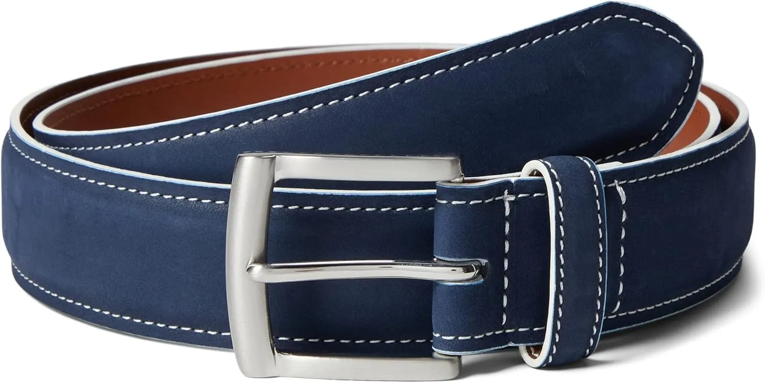 Johnston & Murphy Painted Edge Belt - Belts for Men - Silvertone Buckle Closure - Leather Painted Belt Edge