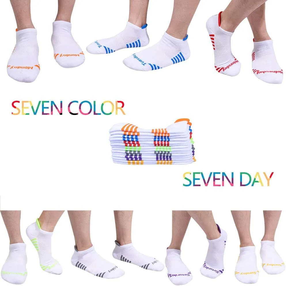 JOYNÉE Mens Ankle Athletic Socks Low Cut Week Socks for Sports Running 7 Pack,Black,Sock Size:10-13