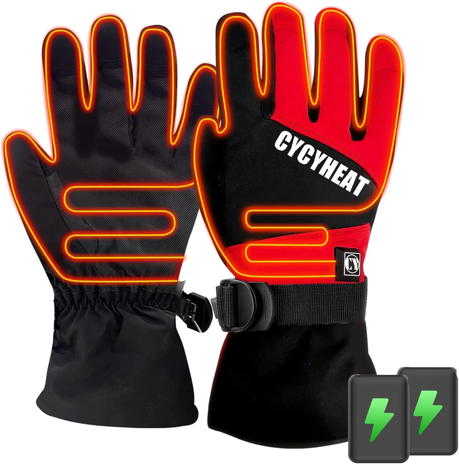 Kids Heated Gloves - Boys and Girls Waterproof Ski Heating Gloves with 2pcs DC 2700mAh Battery, 3 Heating Levels (Black Red, S/M)