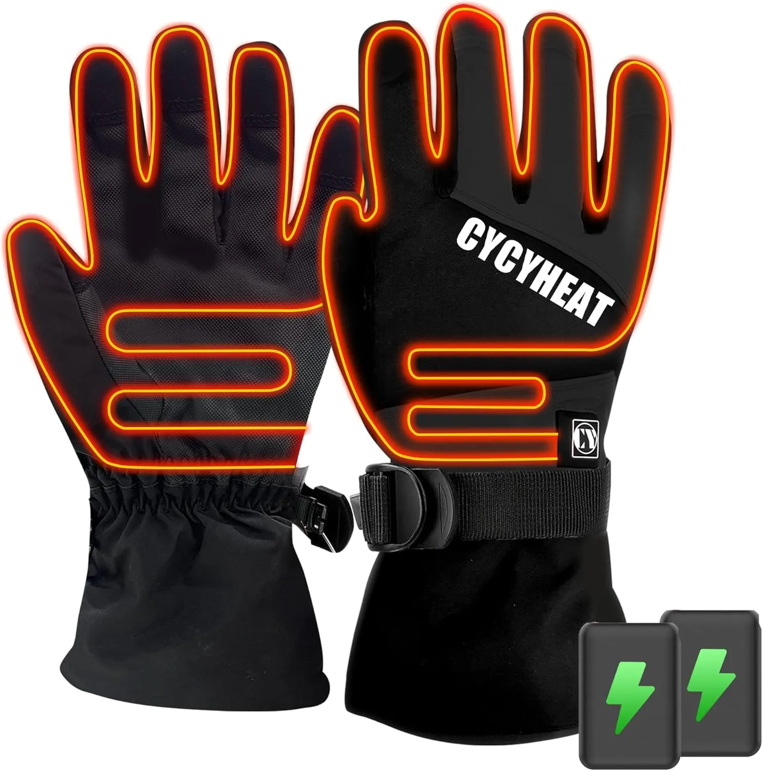 Kids Heated Gloves - Boys and Girls Waterproof Ski Heating Gloves with 2pcs DC 2700mAh Battery, 3 Heating Levels (Black, S/M)